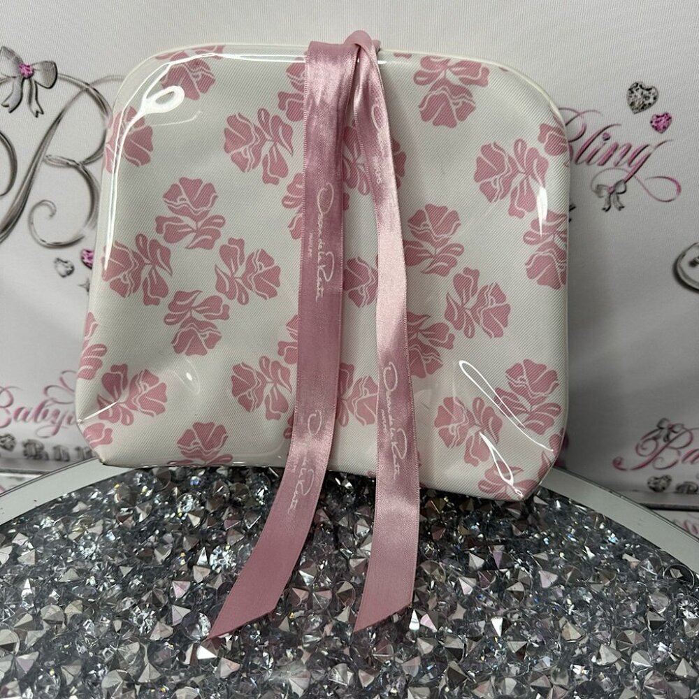 Oscar de la Renta Paris Women's Makeup Travel bag clutch tie up ribbon 🎀 pink